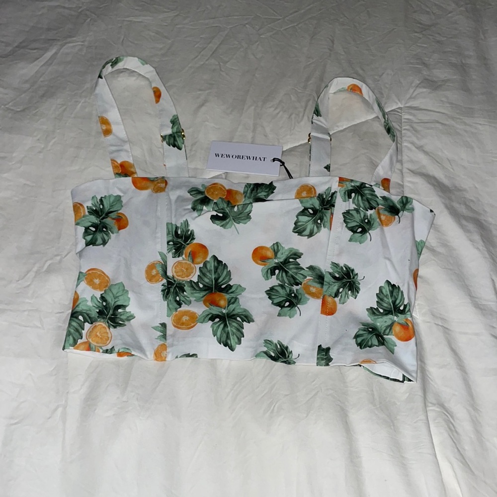 Weworewhat white crop top with oranges